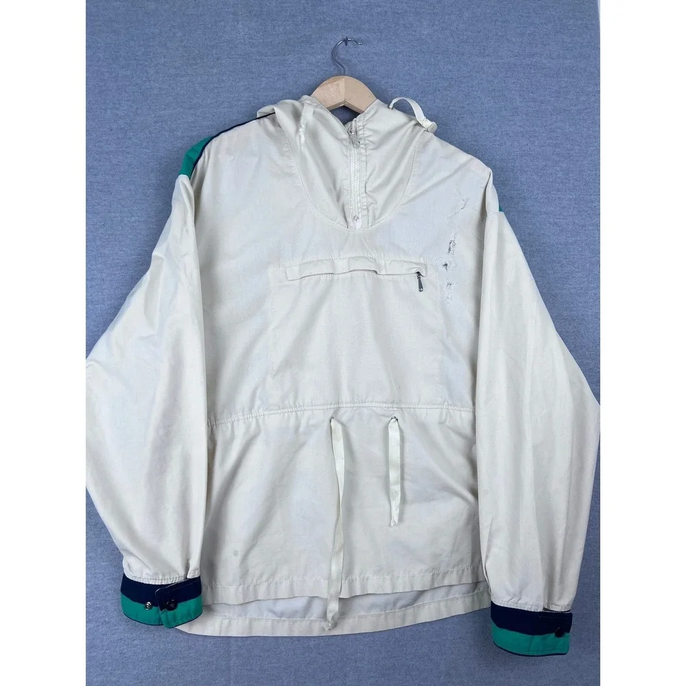 Vintage Woolrich Talon Zip Anorak Windbreaker Jacket White‎ Green Navy Stripe